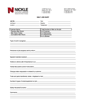 Daily Job Diary Template