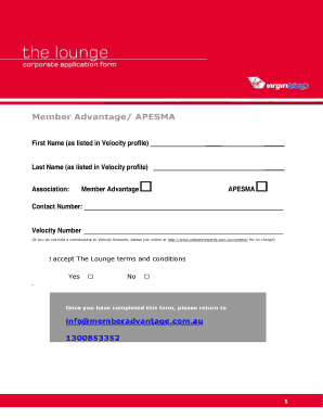 Member Advantage Lounge Membership Form