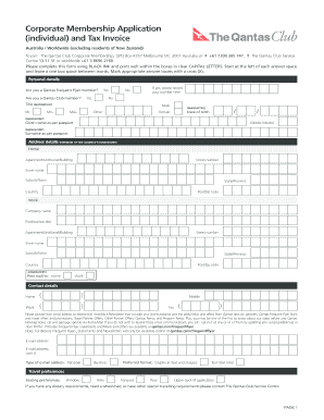 Qantas Club Corporate Membership Application