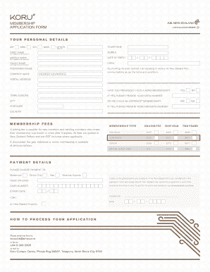 Air New Zealand Koru Membership Application Form