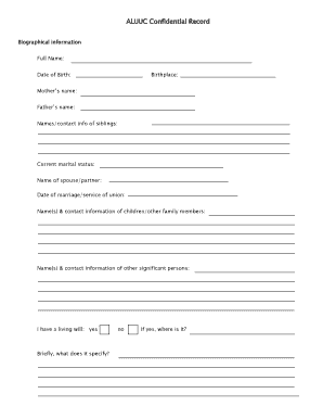 Confidential Record for Memorial Preferences