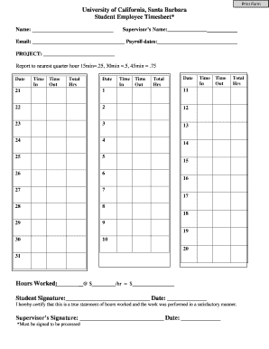 University of California Student Employee Timesheet
