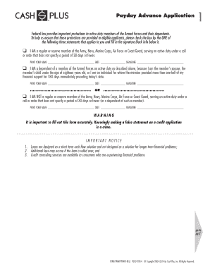Payday Advance Application Form
