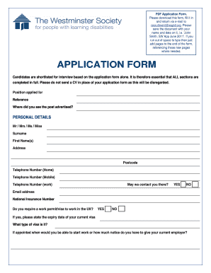 UK Job Application Form