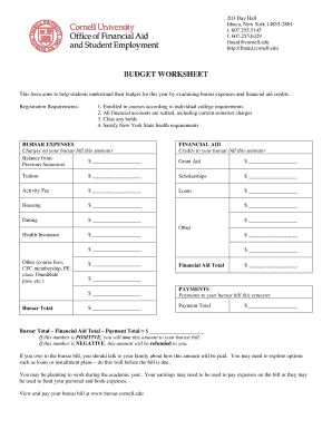 Cornell University Budget Worksheet