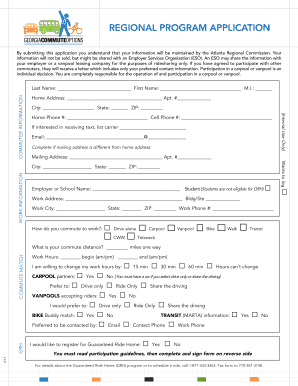 Atlanta Regional Guaranteed Ride Home Application