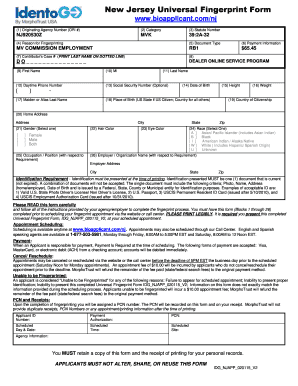 New Jersey Universal Fingerprint Form