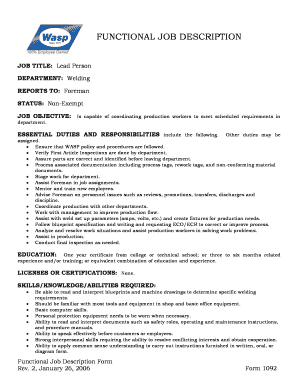 Lead Person Job Description Form