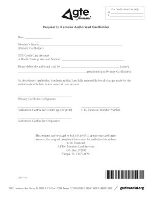 GTE Credit Card Authorization Removal Form