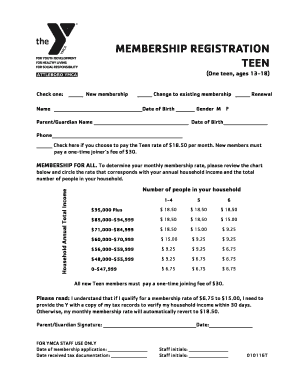 Teen Membership Registration Form