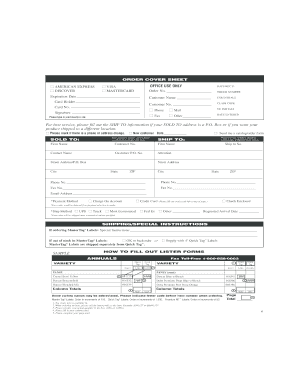 Order Cover Sheet