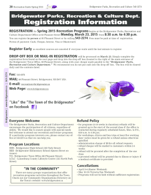 Bridgewater Recreation Registration Form