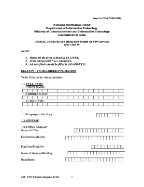 Digital Certificate Request Form for VPN Services