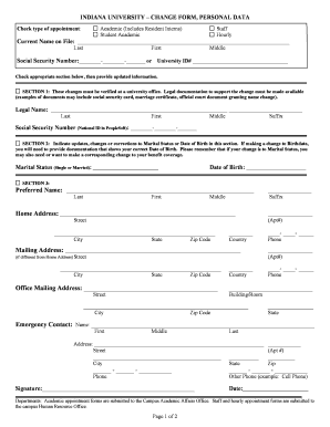 Indiana University Personal Data Change Form