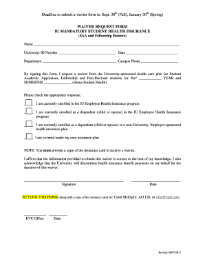 IU Mandatory Student Health Insurance Waiver Form