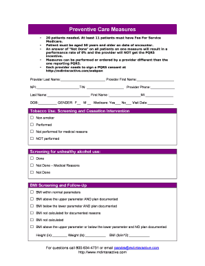 Preventive Care Measures Form