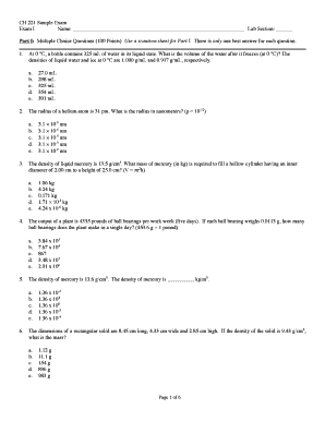 CH 221 Chemistry Exam Template