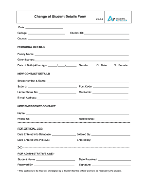 Change of Student Details Form