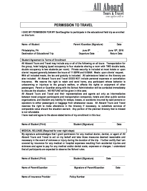 Permission to Travel and Medical Release Form