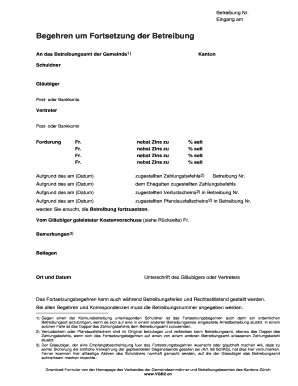Begehren um Fortsetzung der Betreibung