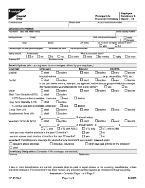 Principal Life Enrollment & Insurance Company Waiver