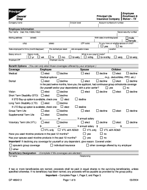 Principal Life Enrollment and Insurance Company Waiver – TX