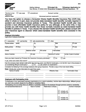 Principal Life Employer Application for Group Insurance