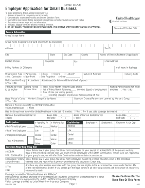 Employer Application for Small Business Health Insurance