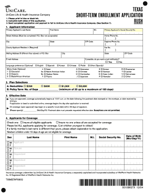 Texas Short-Term Health Insurance Application