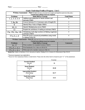 Grade 5 Math Assessment Form