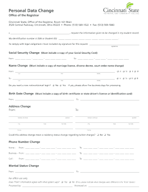 Personal Data Change Request Form