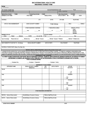 BAC International Health Fund Insurance Change Form