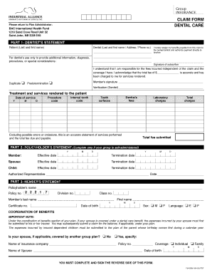 Group Insurance Dental Care Claim Form