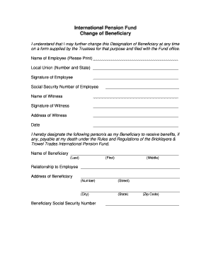 International Pension Fund Beneficiary Change Form