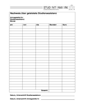 Nachweis über geleistete Studienassistenz