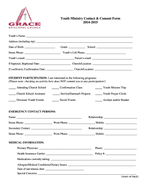 Youth Contact amp Consent Form 2014-2015 - gracekirkwood