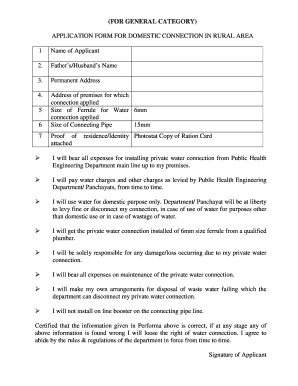 Domestic Water Connection Application Form