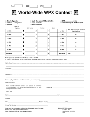World-Wide WPX Contest Score Sheet