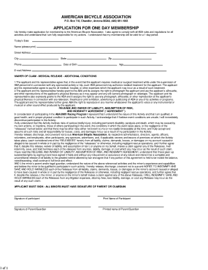 American Bicycle Association One Day Membership Application