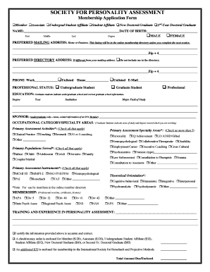 Society for Personality Assessment Membership Application