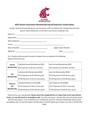 WSU Alumni Association Membership Payroll Deduction Authorization