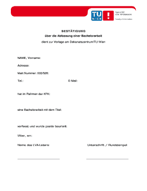 BESTÄTIGUNG über die Abfassung einer Bachelorarbeit