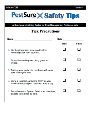 Tick Precautions Training Form