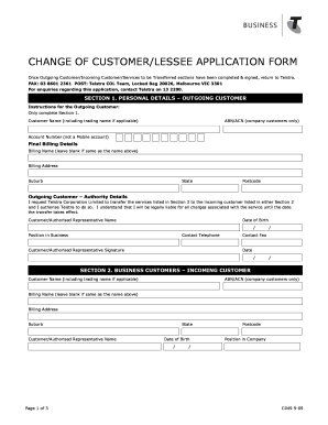 Telstra Customer Transfer Application Form