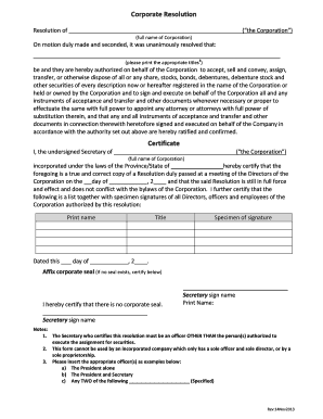 Corporate Resolution Authorization