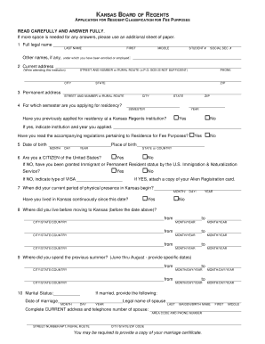 Kansas Resident Classification Application