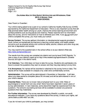 CA Healthy Kids Survey Passive Consent Form