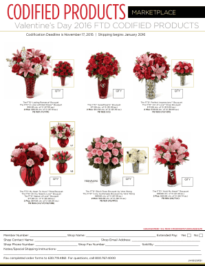 Valentine's Day 2016 FTD Product Order Form