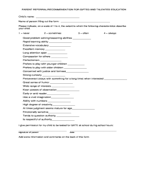 Parent Referral for Gifted and Talented Education