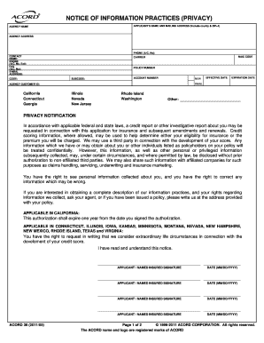 Notice of Information Practices (Privacy) for Insurance